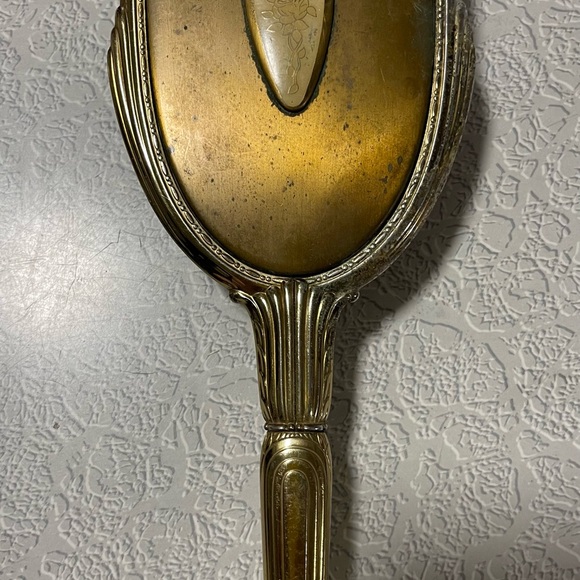 🌹Art Deco Hollywood Regency Handheld Vanity Set Mirror & Hair Brush Rose 🪞 - Picture 9 of 12